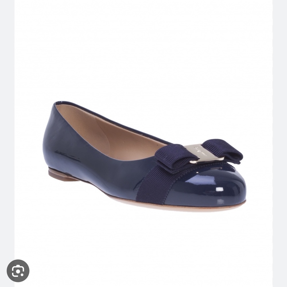 Oxford Blue Patent Leather Varina Flats Ferragamo